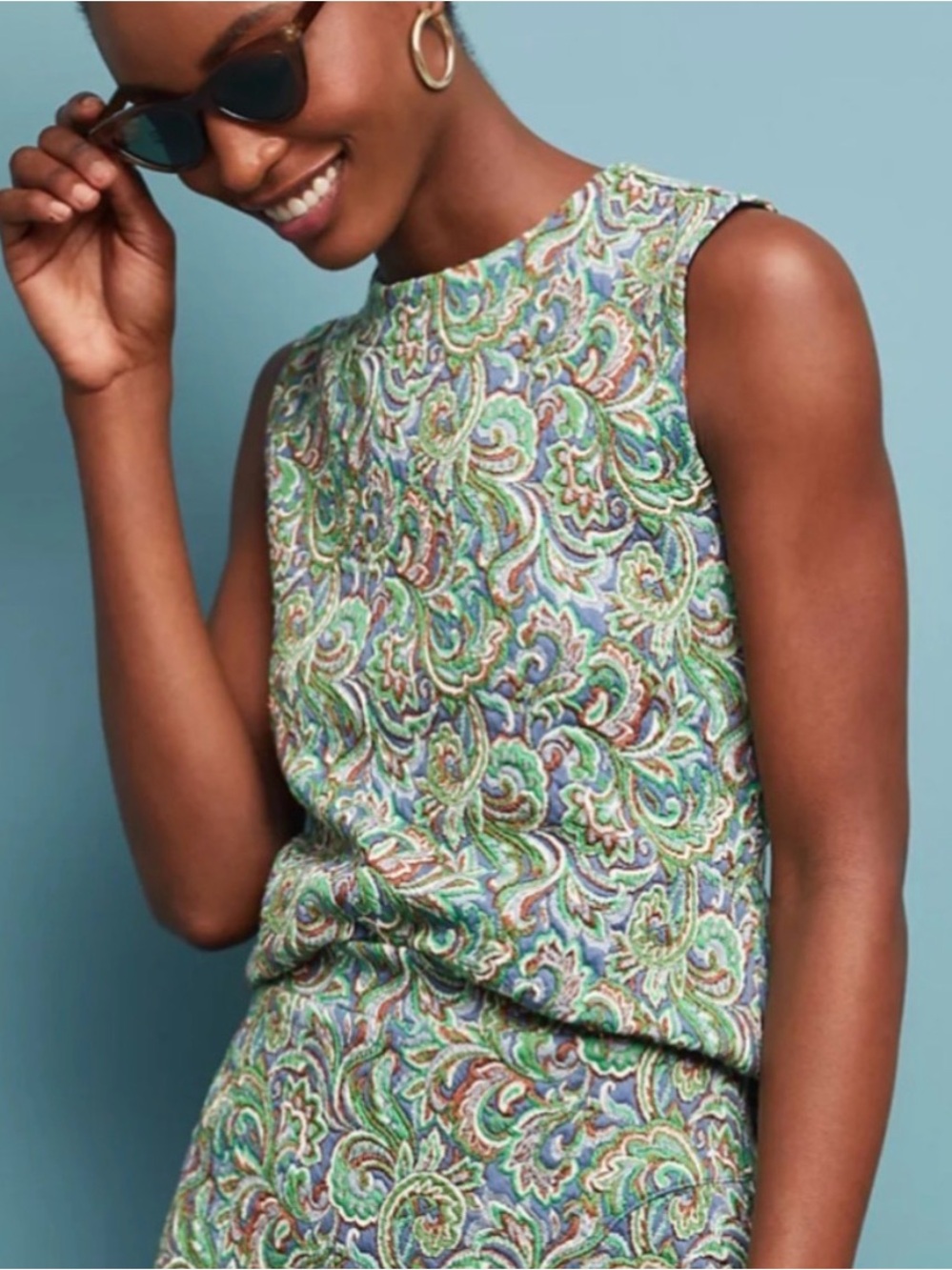 Anthropologie Maeve Small Green Textured Paisley Top